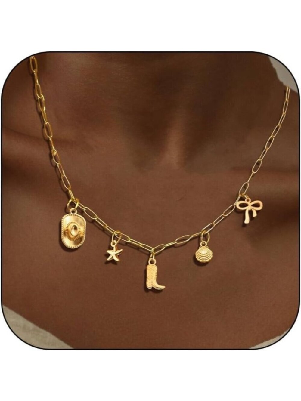 JAVARNV Gold Necklace Cowgirl Charm Western & Boho Jewelry for Country Outfits